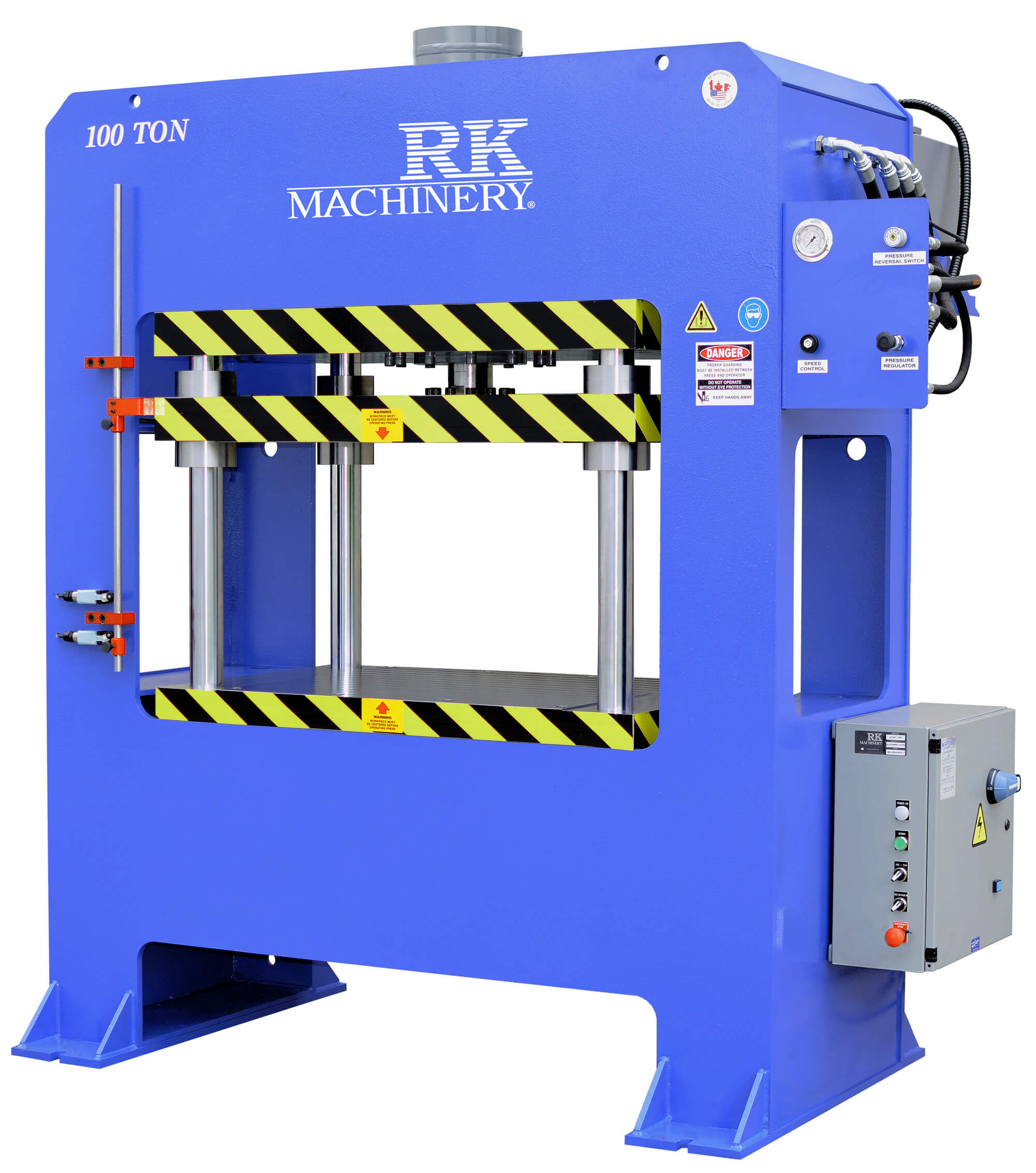 Four post Hydraulic press 100 ton Side view